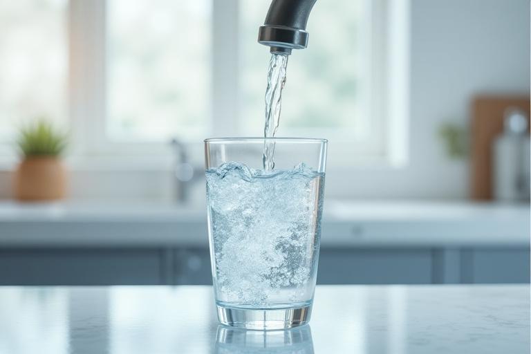 Rent, klart vatten som fyller ett glas